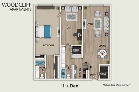 Floor plan for 1 bed, 1 bath, 1100 sqft